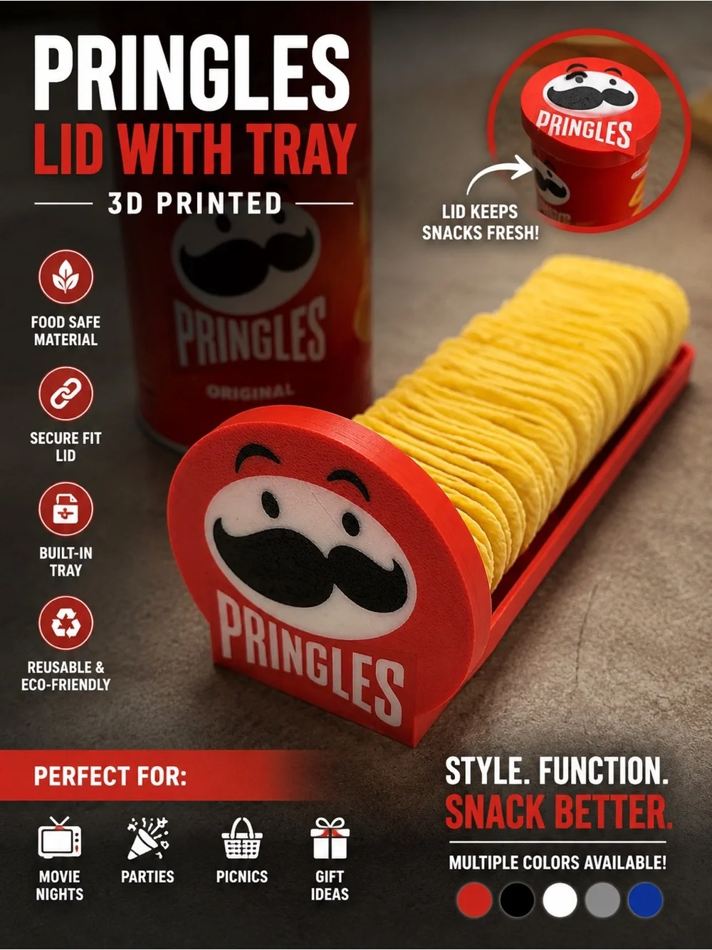3D Printed Pringles Lid & Snack Serving Tray